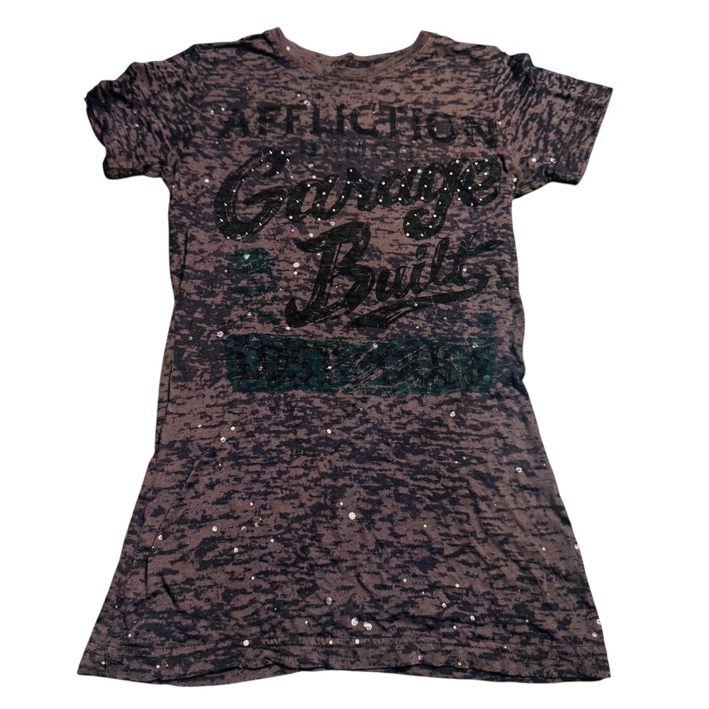 Affliction Garage Built Burnout Graphic T-Shirt Skull Wings MadeUSA Medium